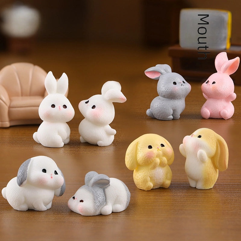 3 Pieces Cute Miniature Rabbit Family Figurines Resin Animal Decor Desktop Ornaments|Home Decor & Figurines