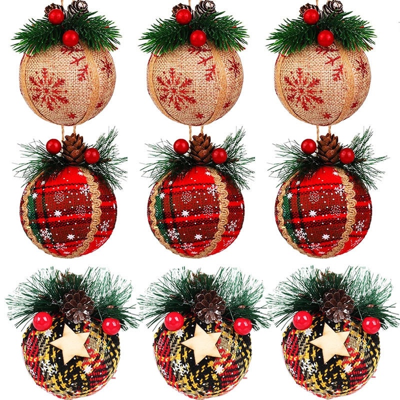 Christmas Plaid Cloth Balls 6cm & 8cm Black White Red Tree Hanging Decorative Ornaments|Christmas Decorations