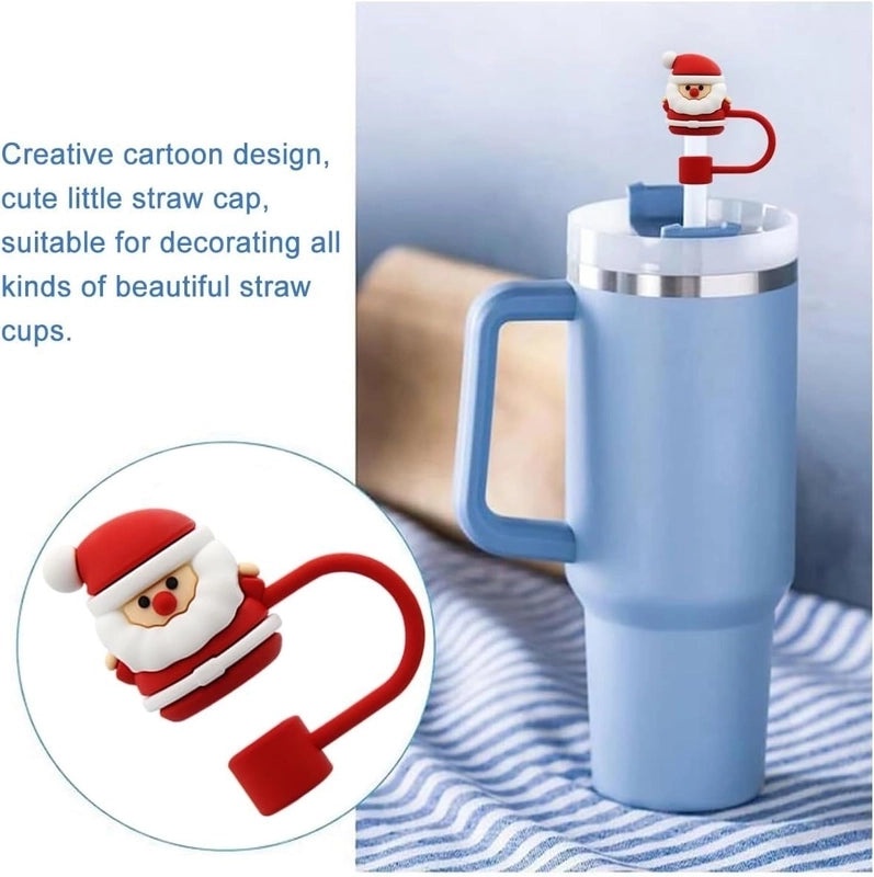 Christmas Santa Claus Silicone Straw Cap Decorative Cover Holiday Party Accessory | Seasonal Drinkware Accessories