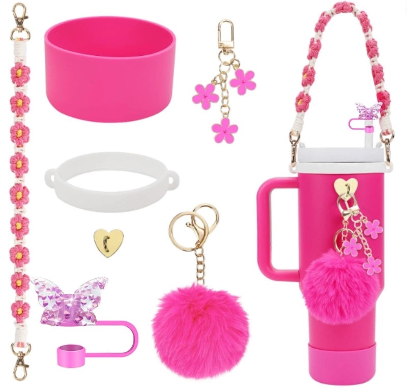 Adorable Geometric Plush Silica Gel Straw Charm Cup Pendant Set | Drink Accessories