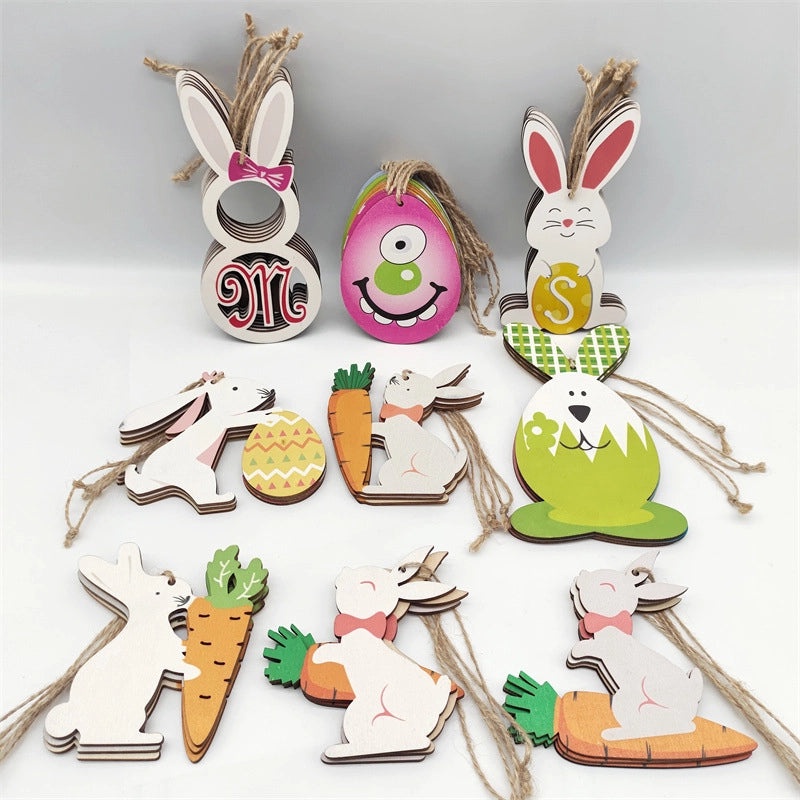 Elegant Easter Wooden Rabbit Hanging Ornament for Home Party Decorations | Home Decor