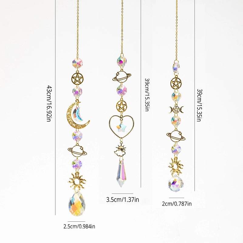 Minimalist Star and Moon Crystal Metal Suncatcher Wind Chime for Home Décor | Home Decor & Accessories