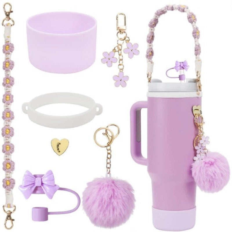 Adorable Geometric Plush Silica Gel Straw Charm Cup Pendant Set | Drink Accessories