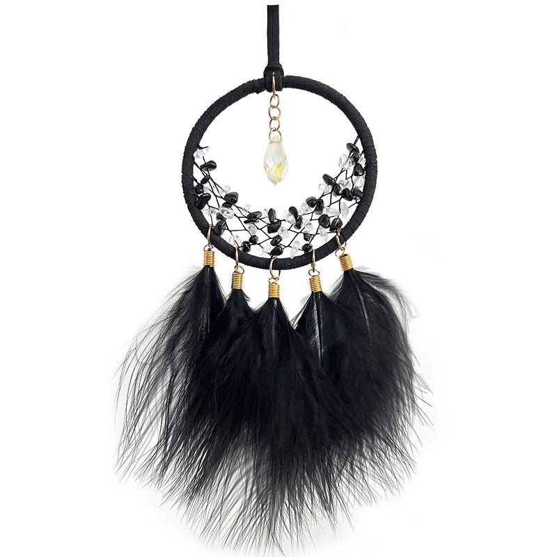 Car Rearview Mirror Hanging Dreamcatcher with Feather and Crystal Stones | Car Interior Ornaments
