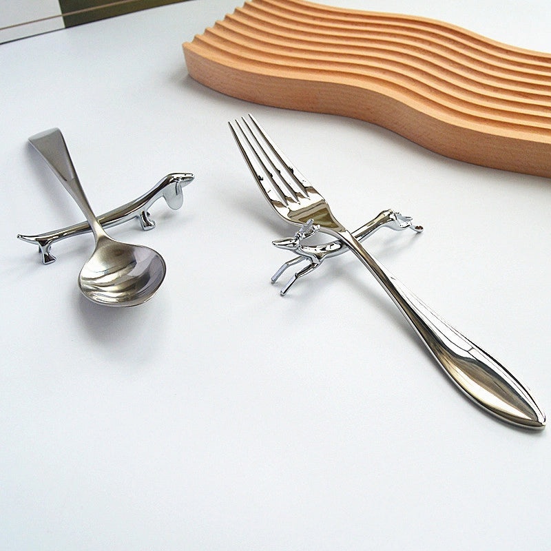European Style Silver Dog Chopsticks Rack and Cutlery Holder | Kitchen Accessories