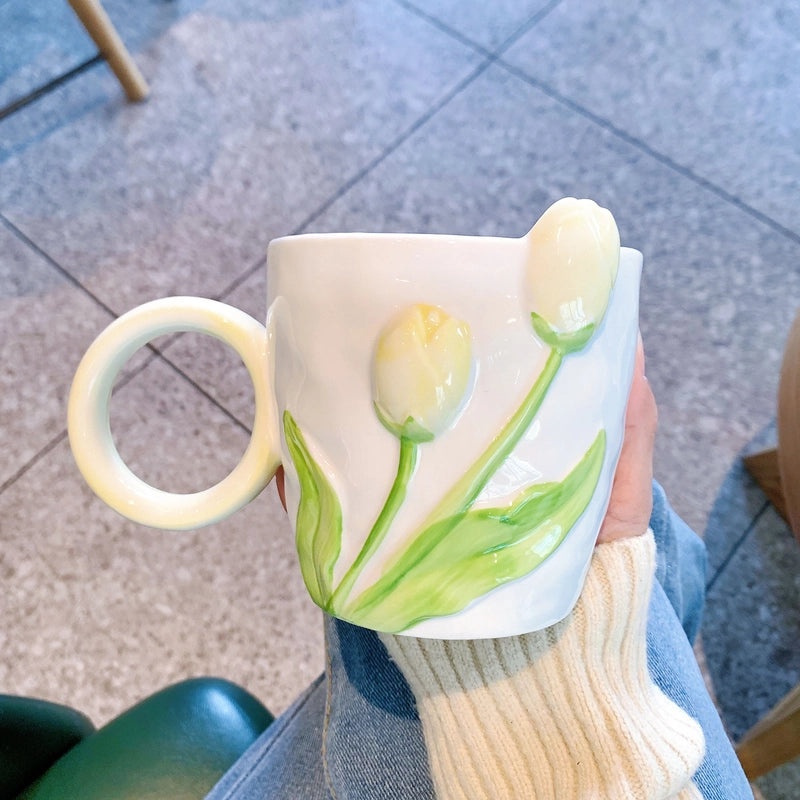 Elegant Tulip Ceramic Mug High-Quality Tea Cup Office Water Cup Perfect Gift for Events|Home & Kitchen > Drinkware > Mugs