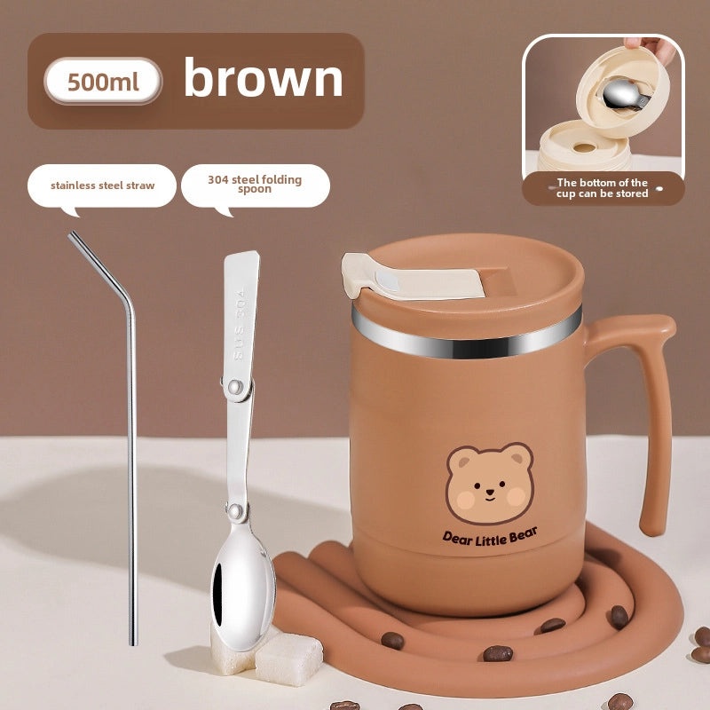 304 Stainless Steel Coffee Mug with Lid and Straw Spoon for Men and Women | Drinkware & Accessories