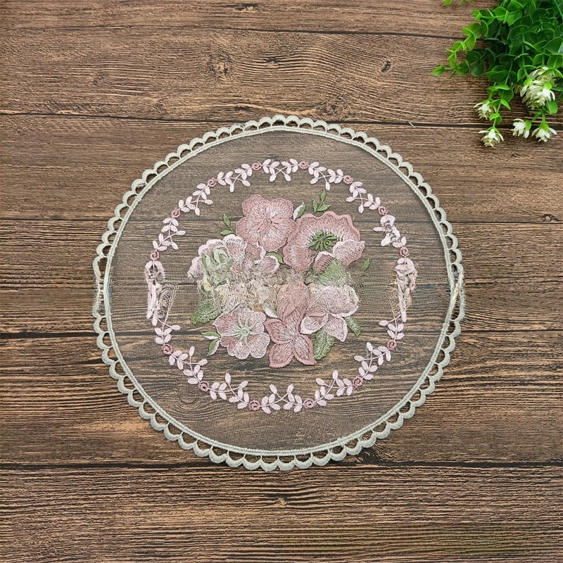 Nordic Round Lace Placemat Embroidered Floral Mesh Mat Home Textile Sofa Cover Photo Background Fabric|Home Decor & Table Linens