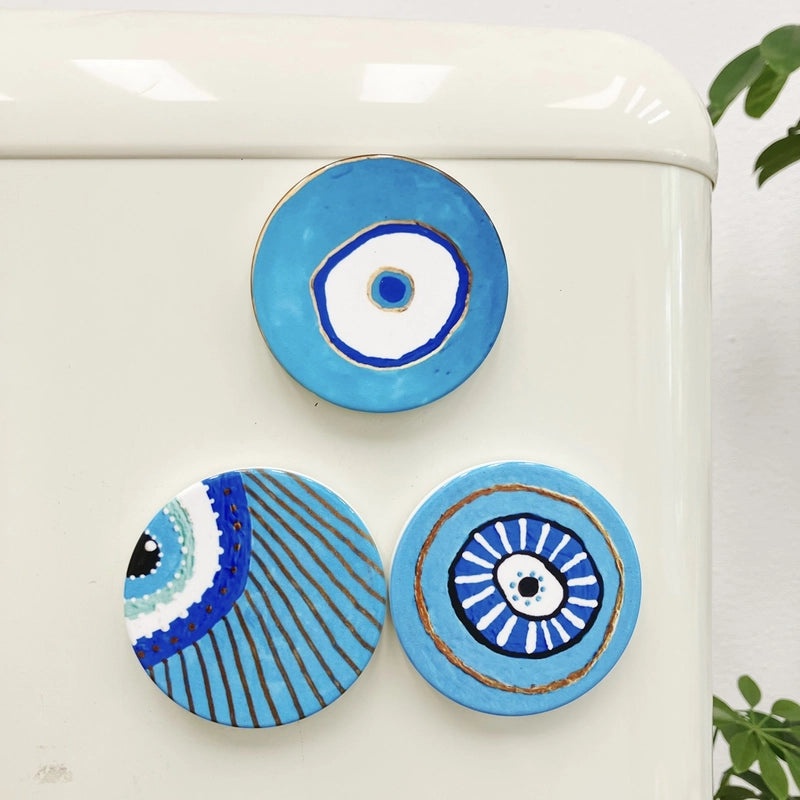 Round Angel Eyes Ceramic Refrigerator Magnet | Home Decor - Magnetic Stickers