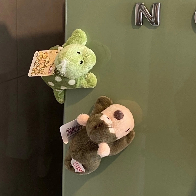 Cute Fried Fur Lion Plush Magnet Cartoon Animal Monkey Pig Refrigerator Sticker Rearview Mirror Doll Ornaments|Car Accessories