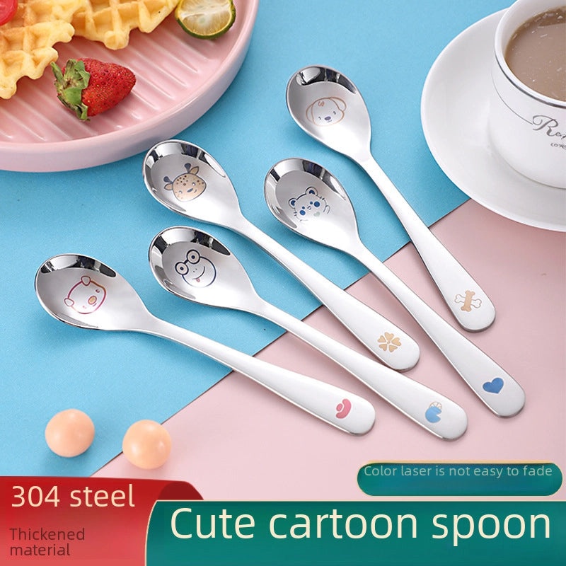 304 Stainless Steel Cartoon Baby Spoon Cute Feeding Spoon for Children Learning to Eat | Baby Feeding Accessories