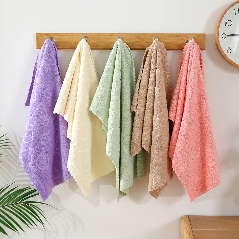 Soft Coral Fleece Embossed Bear Face Towel Quick-Dry Absorbent Cartoon Design|Home & Living Towels
