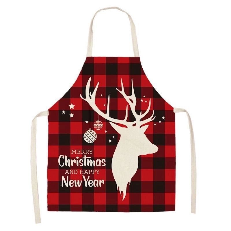 Christmas Santa Claus Stripe Snowflake Linen Apron Holiday Kitchen Accessory|Kitchen & Dining