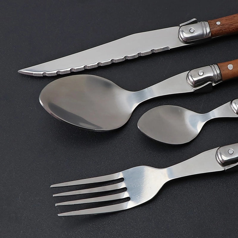 Pear Wooden Handle Stainless Steel Western Tableware Set|Kitchen & Dining