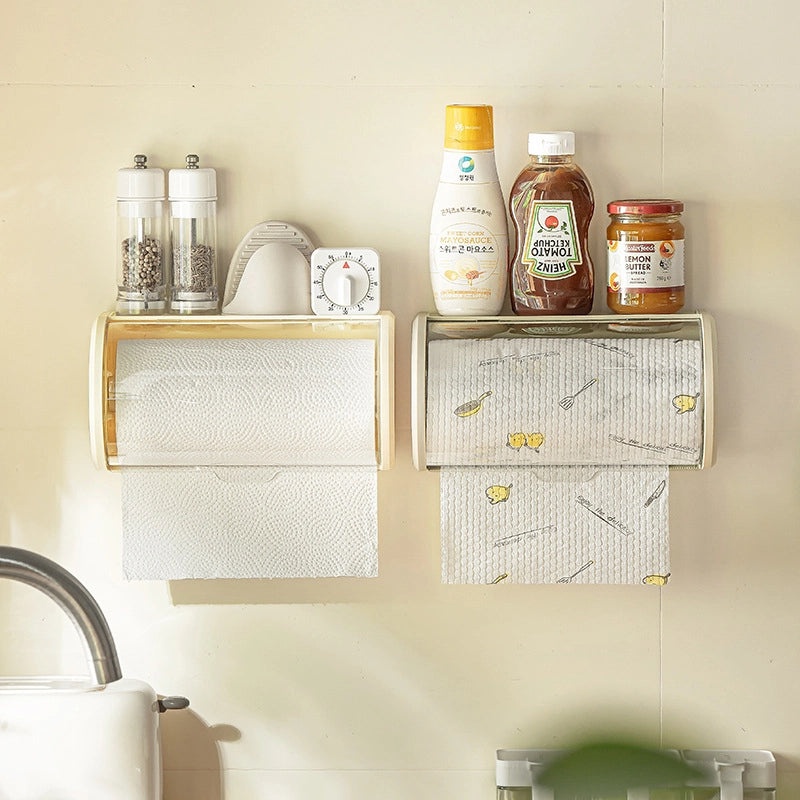 Dust-proof Transparent Kitchen Tissue Box Rack Wall-mounted Punch-free Storage Organizer|Kitchen Storage Organizer