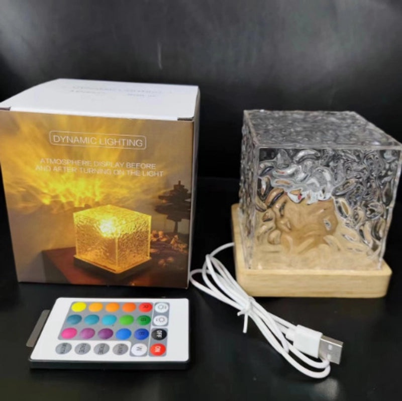 Rotating Water Pattern Night Light Imitation Log Flame Lamp Dynamic Light and Shadow Atmosphere|Home Decor Lighting