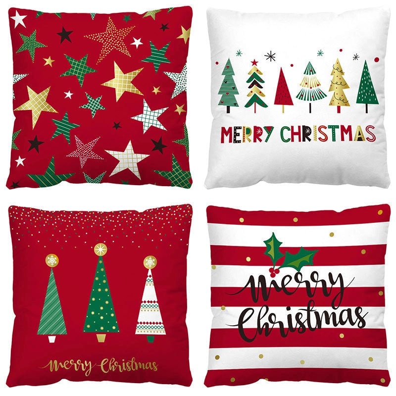 Nordic Christmas Flannel Pillow Covers with Tree Letter Snowman Design | Home Decor & Sofa Accessories