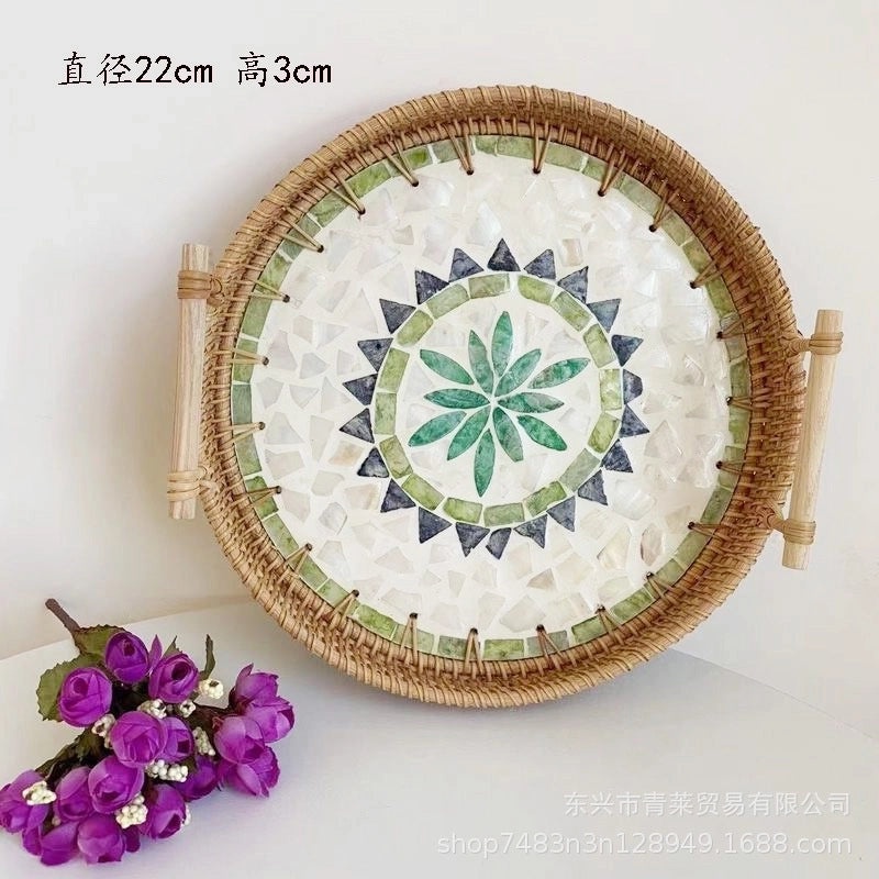 Handwoven Floral Rattan Shell Storage Basket for Casual Home Décor|Home Storage & Organization