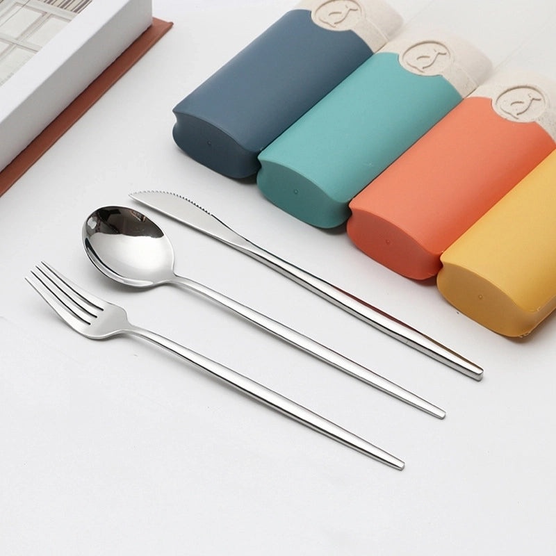 Retro Style Color Block Stainless Steel Fruit Spoon Knife Fork Set|Kitchen & Dining Cutlery Sets