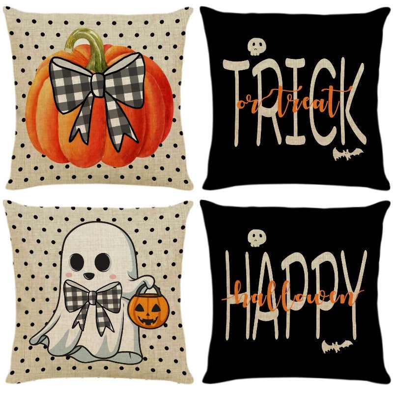 Halloween Minimalist Pumpkin Ghost Linen Pillow Covers for Couch Sofa Decor | Home Decor Pillows