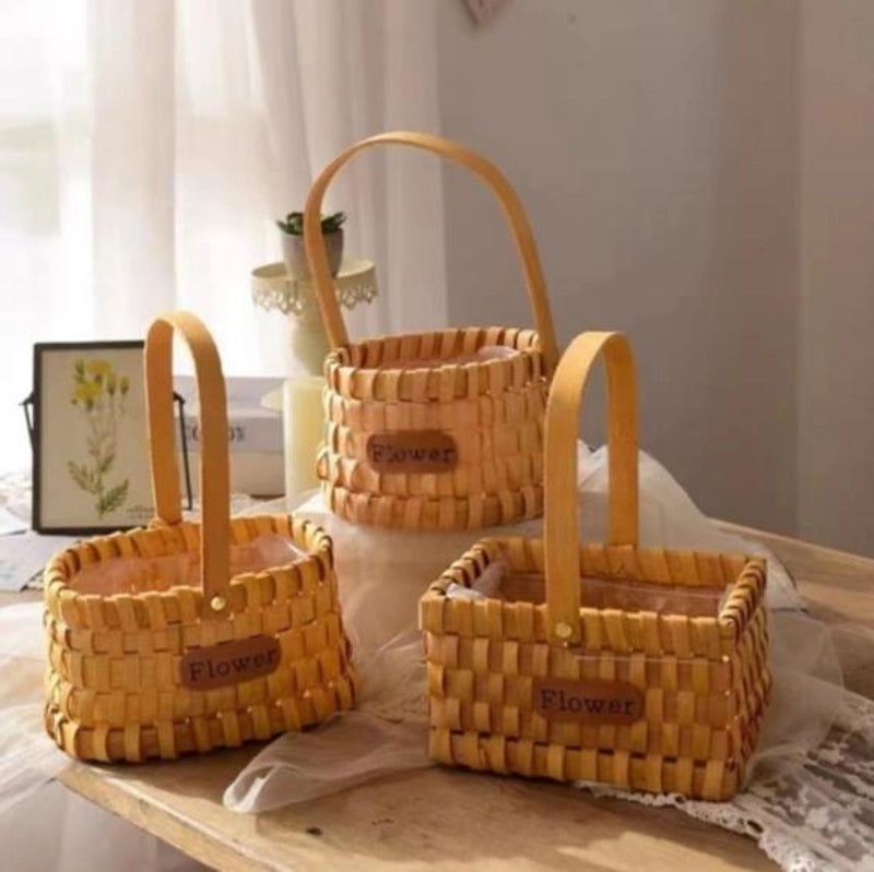 Rustic Wooden Storage Basket with Bow Knot Accent | Home Storage & Organization