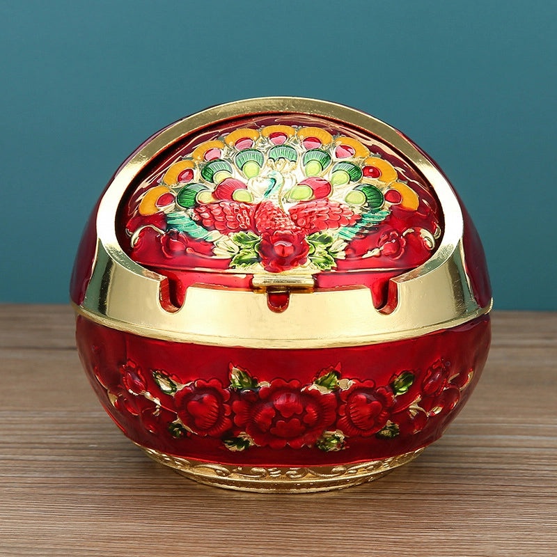 Vintage Elephant Peacock Rose Metal Ashtray Decorative Ornament|Home Decor & Accessories