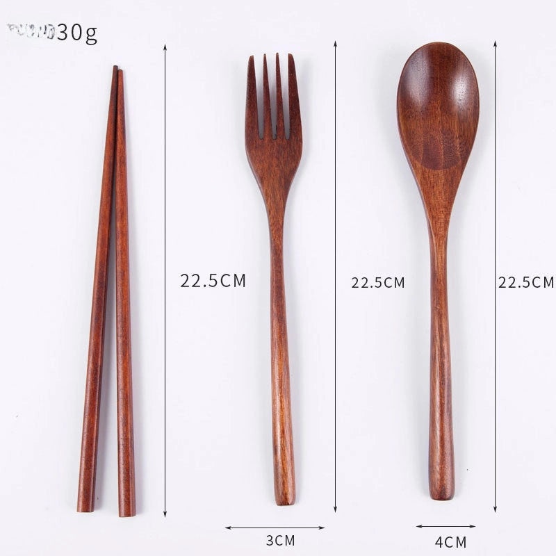 Japanese Style Wooden Tableware Set Phoebe 4-Piece Chopsticks Knife Fork Spoon|Kitchen & Dining Tableware