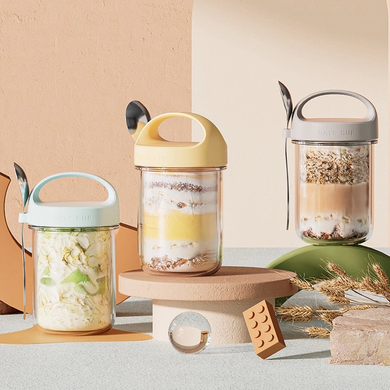 Large Glass Jar with Spoon for Overnight Oats, Yogurt, Milkshakes, Cereal | Kitchen Storage & Drinkware