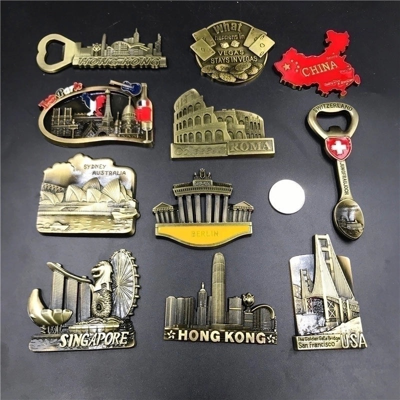 3D Metal Refrigerator Magnets Set - Switzerland Singapore Australia Italy France Travel Souvenirs|Home Decor Magnets