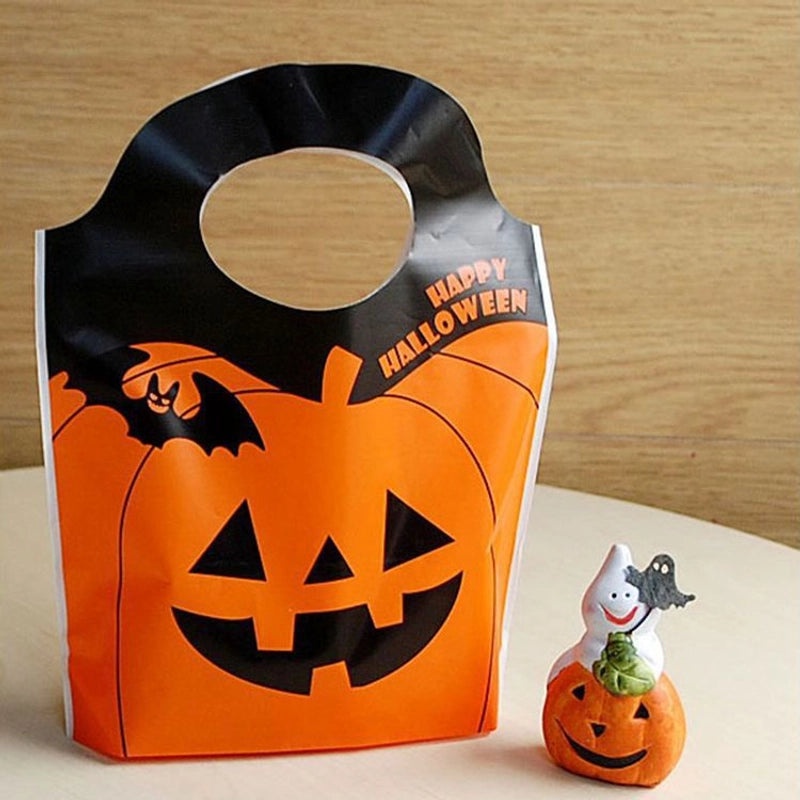 Halloween Orange Pumpkin Head Plastic Shopping Bag Reusable Grocery Tote | Shopping Bags