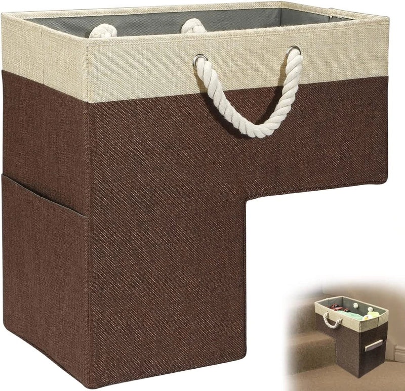 Creative Portable Stair Basket with Two-Tone Stitching Cotton Rope Handle | Home Storage & Organization