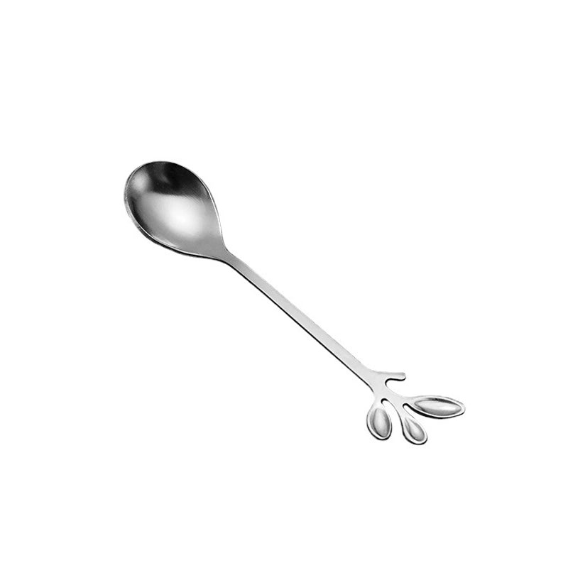 Gold-plated Stainless Steel Leaf Design Spoon and Fork Set for Coffee, Dessert, Fruit, Honey, and Ice Cream|Kitchen & Dining Utensils
