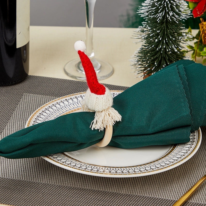 Cute Christmas Hat Wooden Yarn Napkin Ring, Casual Elegant Holiday Decor | Christmas Tableware