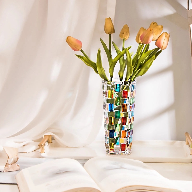 Hand Painted Colorful Vase and Woven Pattern Fruit Plate with Lid, Candy Jar, Painted Glass Juice and Whiskey Wine Glass|Home Decor & Drinkware