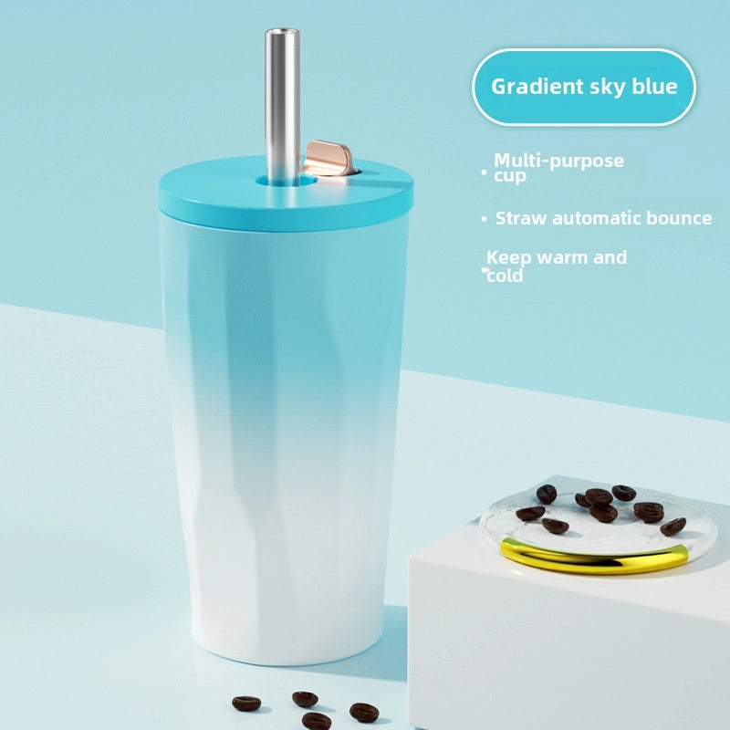 Trendy Portable Insulated Coffee Cup with Suction Straw, Perfect Gift for Cold Coffee Lovers|Drinkware & Accessories