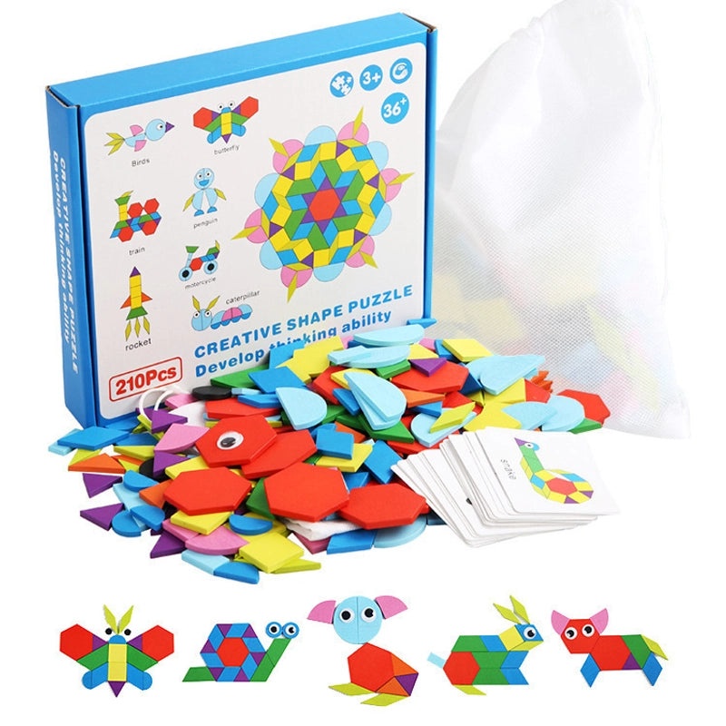 180-Piece Wooden Tangram Puzzle Set for Kids | Early Education Toys & Learning Games