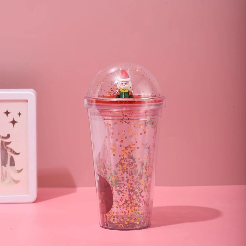 Christmas Cartoon Santa and Snowman Plastic Tumbler Water Bottle 1 Piece|Kitchen & Dining