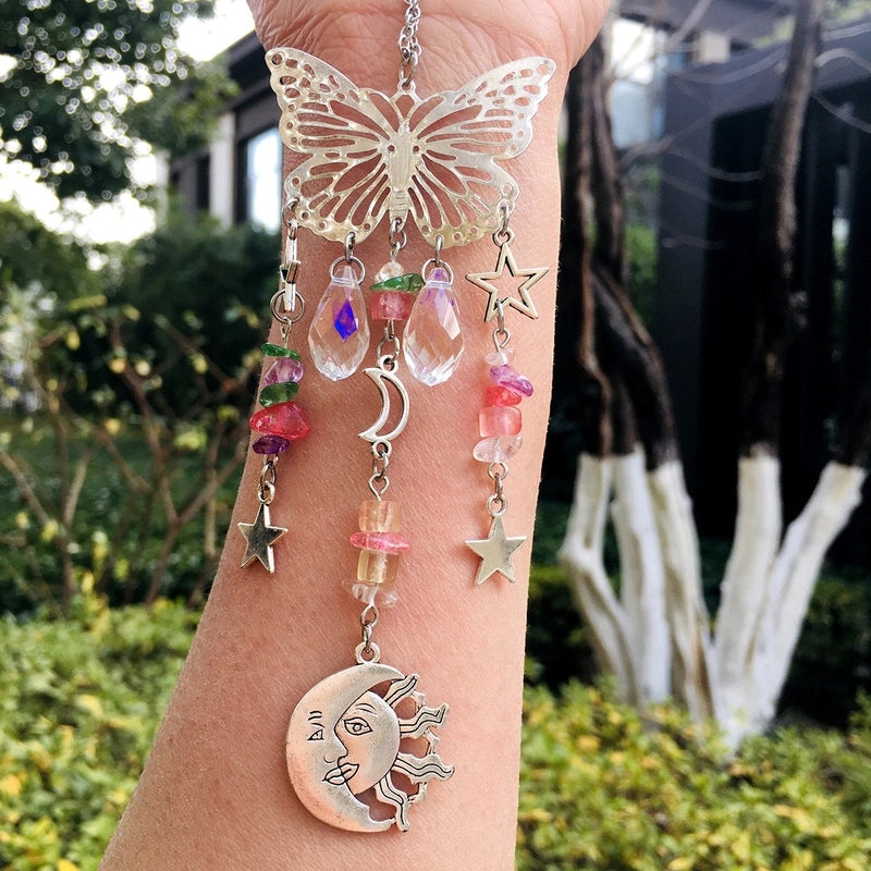Christmas Pastoral Sun and Butterfly Crystal Pendant Wind Chime Wall Hanging|Home Decor