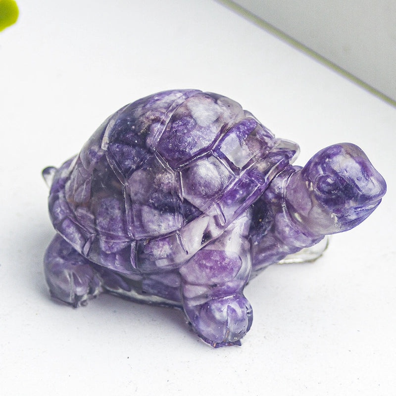 Minimalist Tortoise Figurine with Natural Crystal Accents|Home Decor