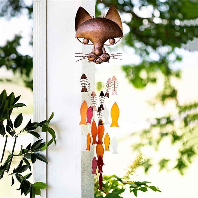 Adorable Cat and Fish Metal Wind Chime for Outdoor Home Decor|Garden Ornaments