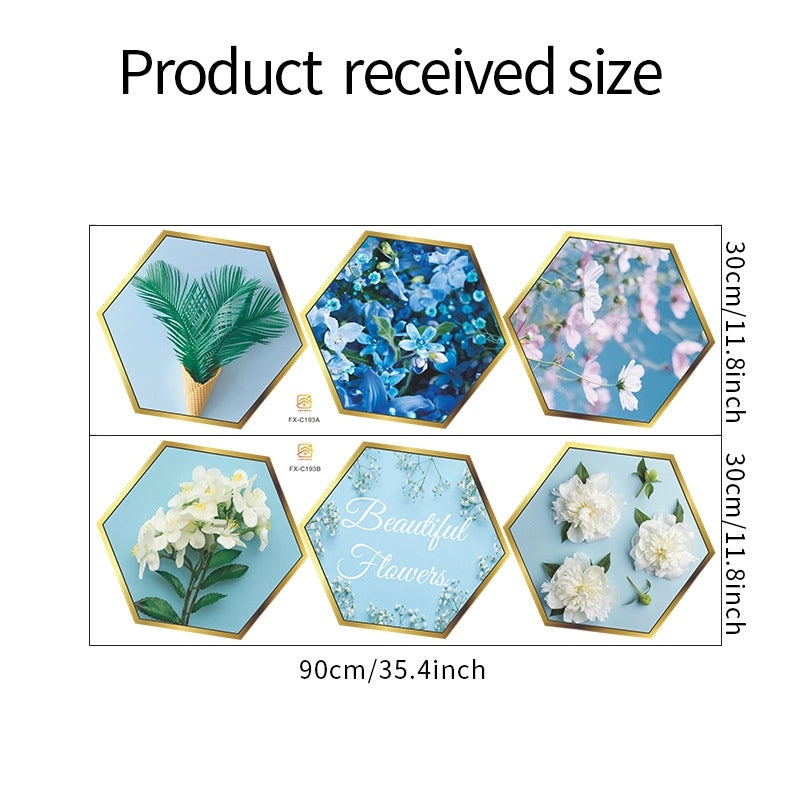 Hexagonal Flat Photo Frame Wall Sticker with Fresh Green Plant Design | Home Decor Wall Art