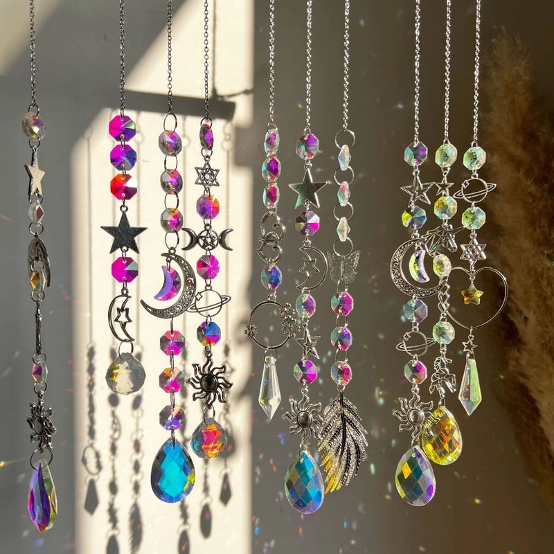 Sun Star Heart Crystal Suncatcher Wind Chime Wall Hanging | Home Decor Accessories