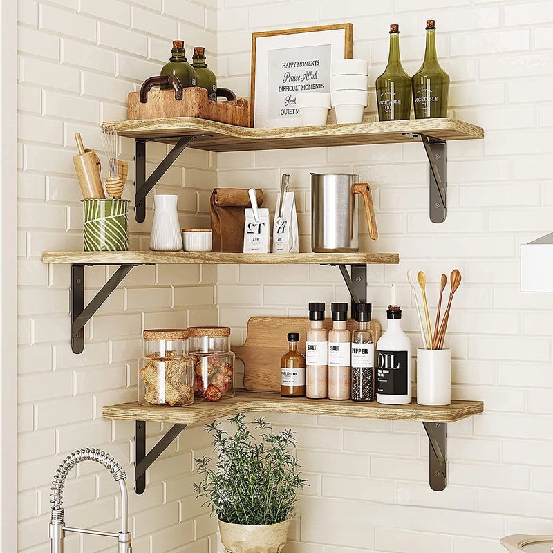 Rustic Wooden Wall-mounted Corner Storage Rack Floating Shelf for Home Organization|Home Storage & Organization