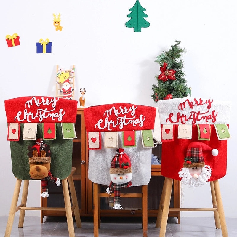 Festive Cartoon Christmas Chair Cover with Pastoral Letters Polyester Holiday Decor|Home Decor & Chair Covers