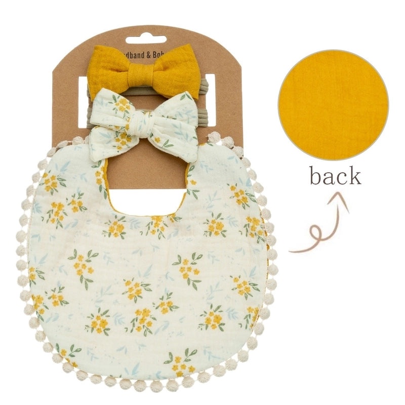 Double-layer Cotton Baby Bib with Bow Headband Set | Baby Accessories