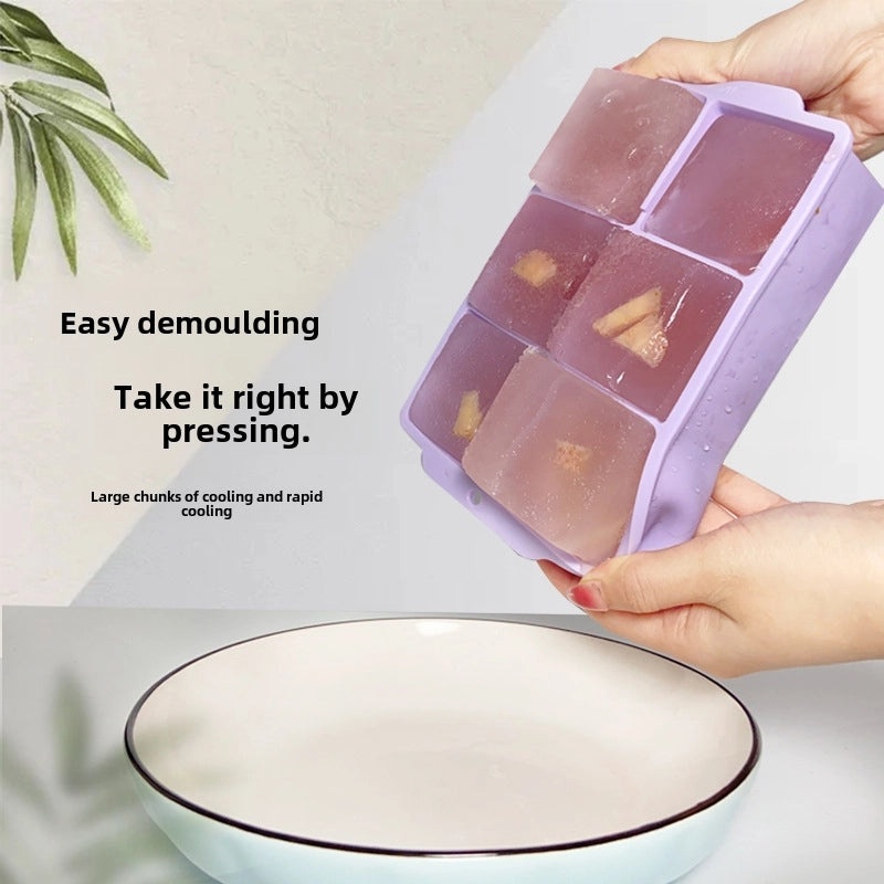 Large Silicone Ice Cube Tray with Lid 6-Slot Quick Freeze Square Mold for Home Use|Kitchen & Dining Accessories