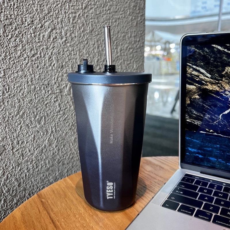 TYESO Taishuo Stainless Steel Insulated Coffee Cup with Straw and Ice Holder | Drinkware & Thermoses