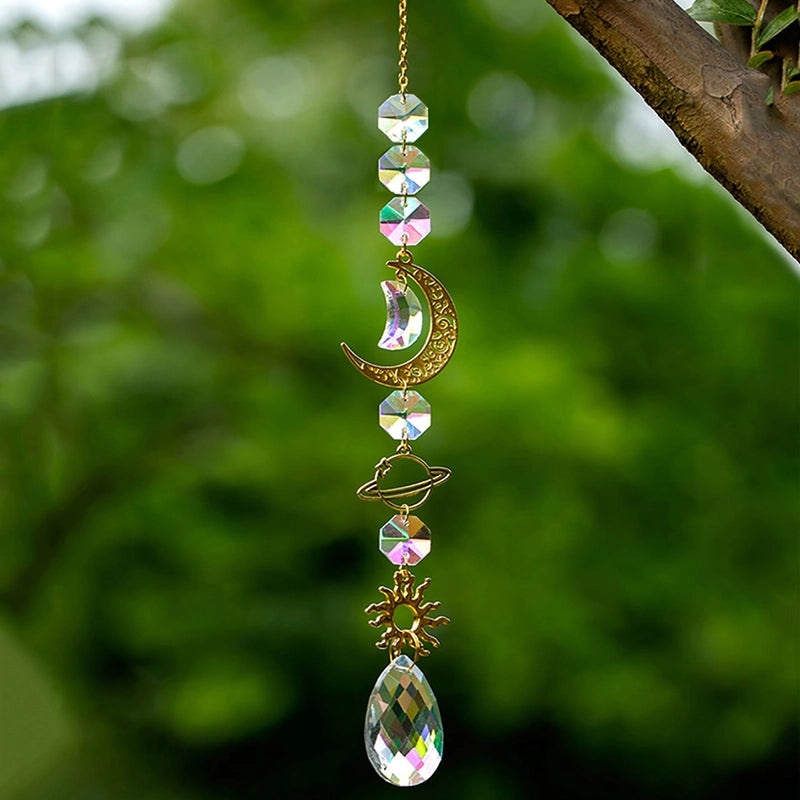 Minimalist Star and Moon Crystal Metal Suncatcher Wind Chime for Home Décor | Home Decor & Accessories