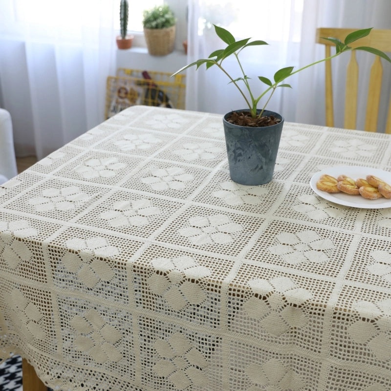 Handmade Retro Crochet Sofa Towel Woven Hollow Fabric Tablecloth Cover | Home Decor Table Linens