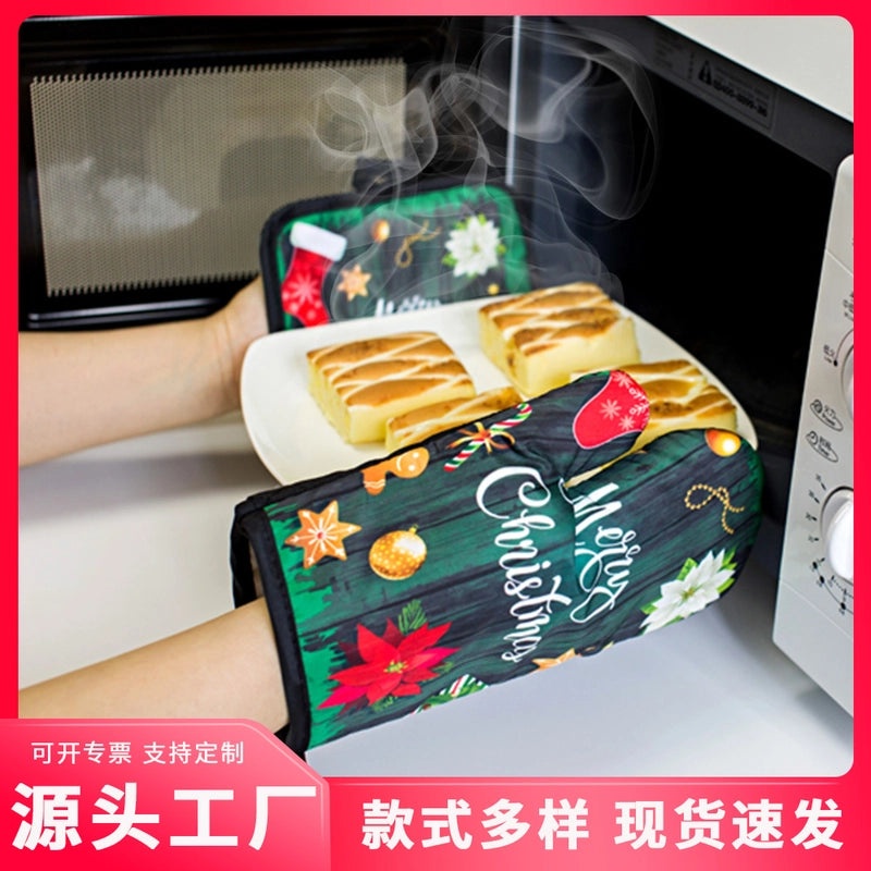 Heat Resistant Polyester Gloves with Modern Santa Claus Design|Christmas Accessories